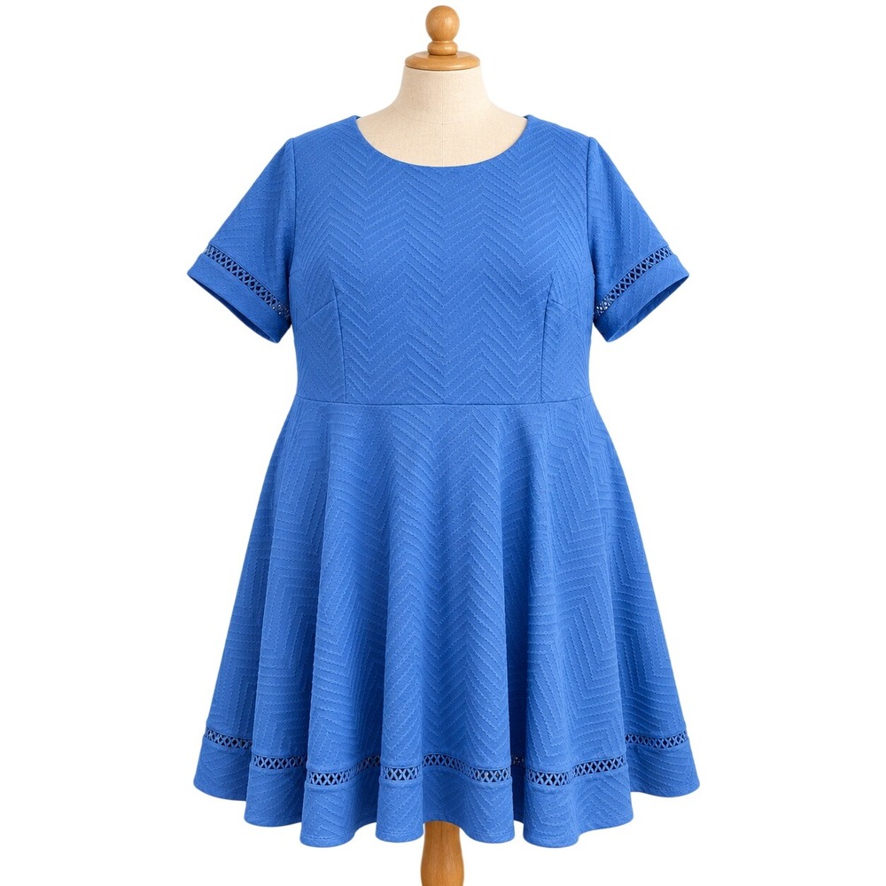 City Studio Dress Womens 24 Sky Blue New Fit Flare Chevron Lace Trim 1891LT5PD6